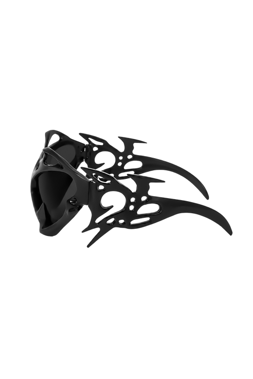 Matte black sculptural designer sunglasses with 3d shape from fashion designer Marlon Ferry 