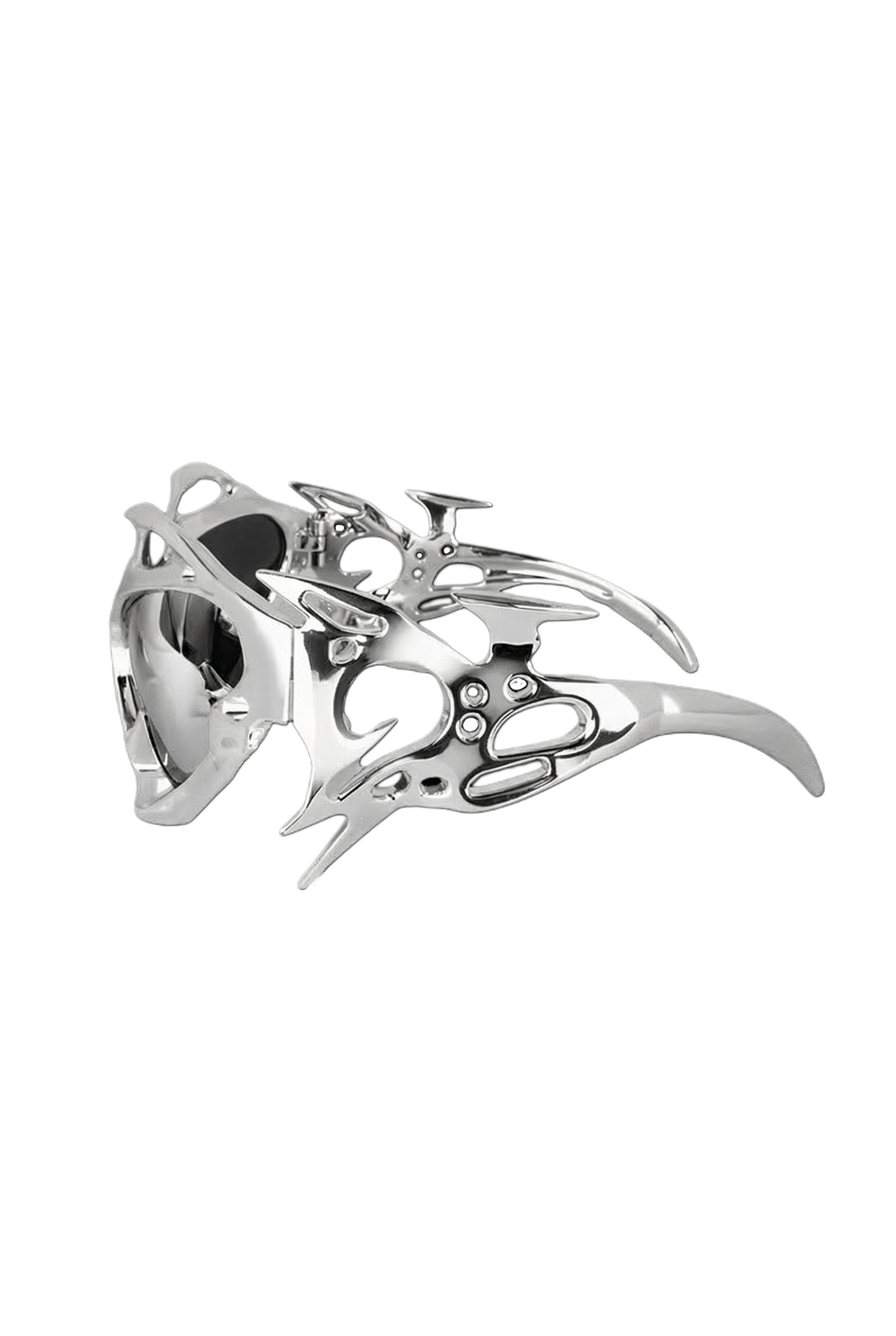 Marlon Ferry sculptural sunglasses in chrome with chrome polarized lenses