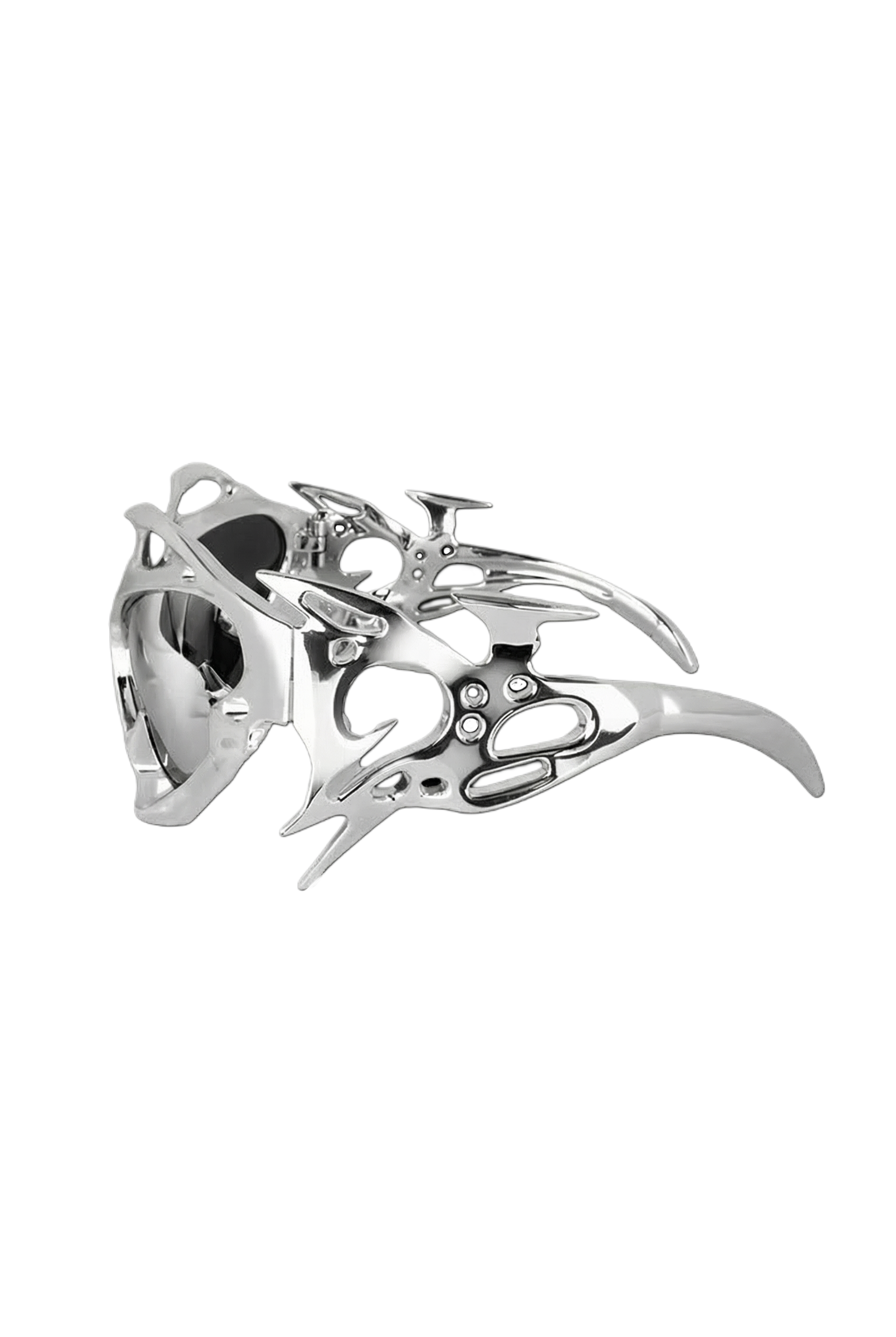 Marlon Ferry sculptural sunglasses in chrome with chrome polarized lenses